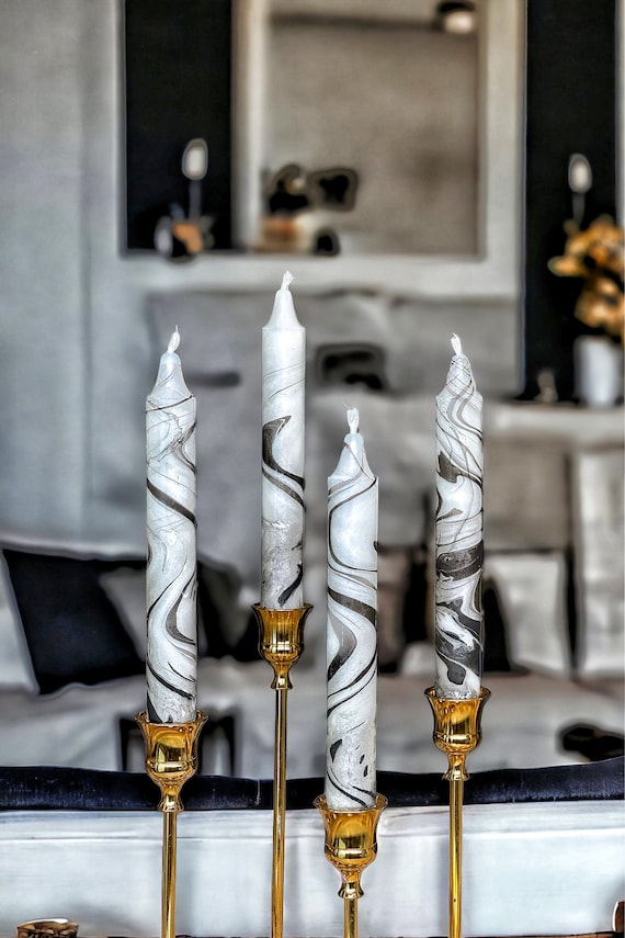 Schwarz Weiß Silber Marmor Kerzen,Kerzen Set,Taper Candles,Dinner Kerzen,schwarz weiß Wohnkultur,Hochzeitskerze,Einweihungsparty Geschenk,Stick Kerzen