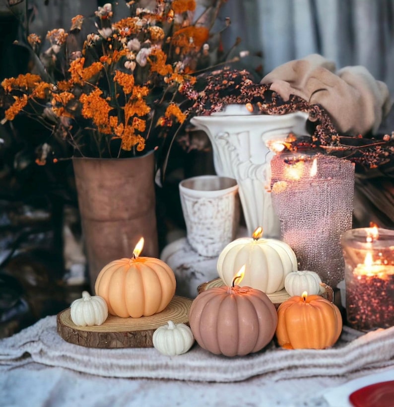 Pumpkin shaped Large Spice Latte Candle: Autumn Scented Fall Decor image 3