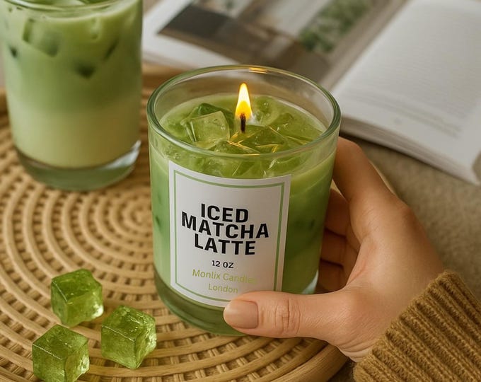 Matcha Latte Scented Candle: Iced Coffee Soy Wax Candle, 12 oz
