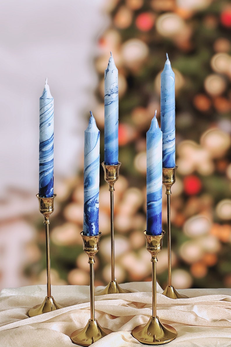 Set of 3 candles,marble candles,taper candles,dinner candles,blue and white home decor,wedding candles,tall taper candles,tapered candles image 3
