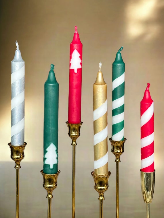 Große Spitzkerzen,Weihnachtskerzen Set,Weihnachtskerzenständer, Weihnachtskerzenständer,Weihnachtskerzenset,dunkelgrün,rot,gold,silber