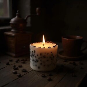Grande candela profumata al caffè, candela botanica ai chicchi di caffè, regalo per gli amanti del caffè, candela per uomo, centrotavola per tavolino da caffè, regalo di ringraziamento, vegano immagine 2