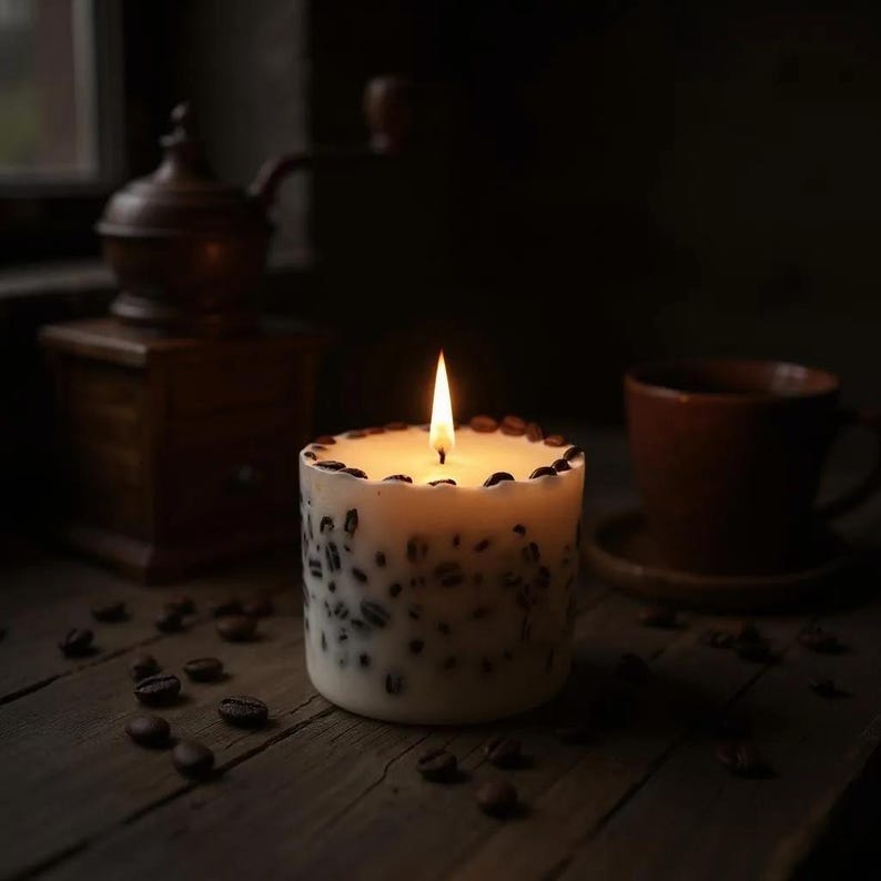 Grande candela profumata al caffè, candela botanica ai chicchi di caffè, regalo per gli amanti del caffè, candela per uomo, centrotavola per tavolino da caffè, regalo di ringraziamento, vegano immagine 2