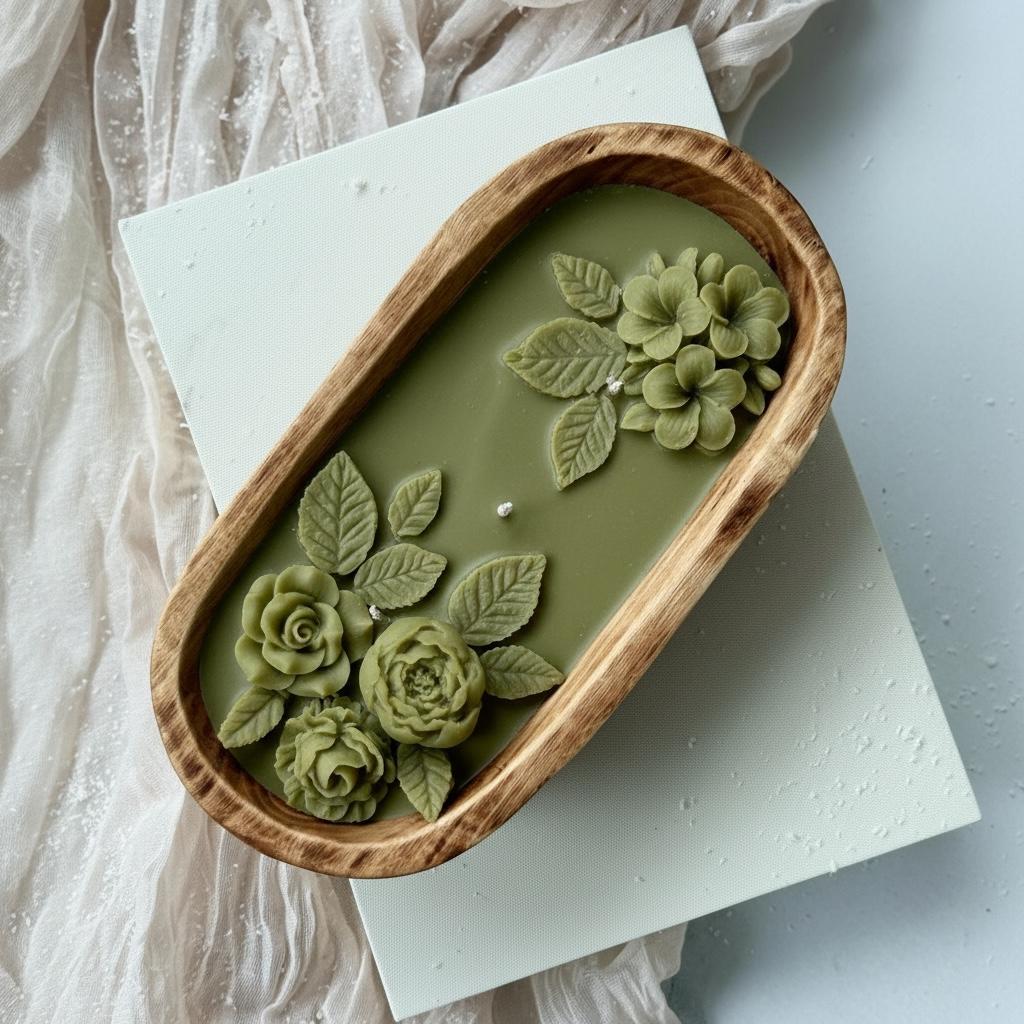 アンティーク雑貨 Long Handmade Wax Flower 3 Wick Large Floral Dough Bowl Candle,3d Rose Flower Scented Olive