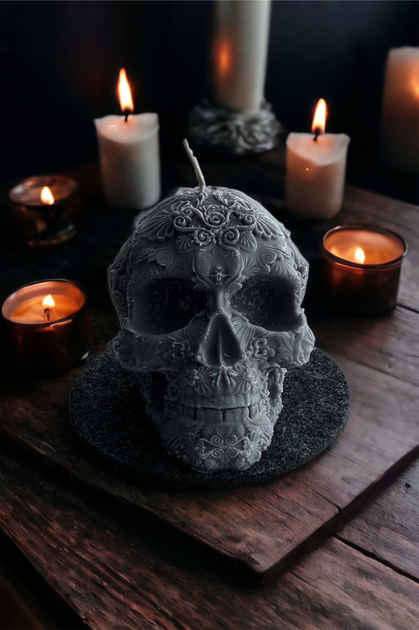 Skull Black Pillar Candle,halloween Candle,skeleton Gothic Candle