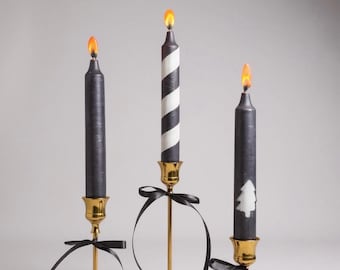 Black White Christmas Taper Candle Set,Spiral Design,Monochrome Christmas Gift,Gothic Festive gift for her,Christmas Tree,Scandinavian Style