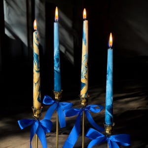 Gold Royal Blue marble candles,tall taper candle set,dinner candles,gold dark blue home decor,wedding candle,Christmas pillar candle gift