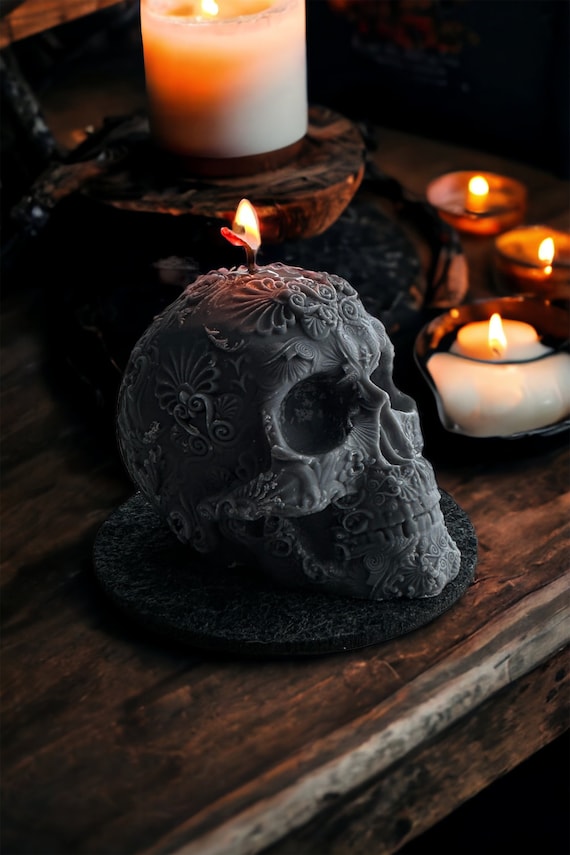 はち‼️限定1！感謝価格‼️黒魔術 Halloween candle✨ Skull Black Pillar Candle,halloween Candle,skeleton Gothic