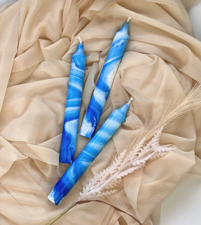 Set of 3 candles,marble candles,taper candles,dinner candles,blue and white home decor,wedding candles,tall taper candles,tapered candles image 4