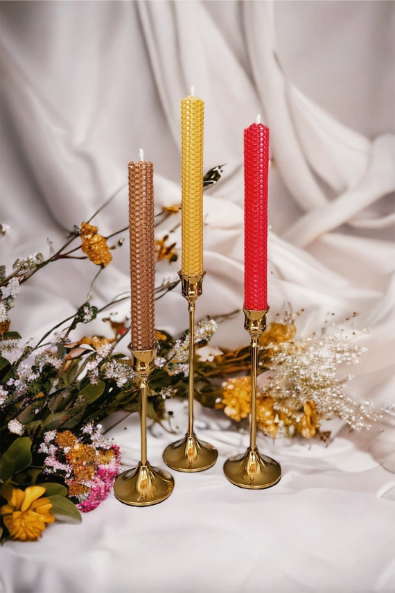Taper Natural Beeswax Candles,autumn Colours,colourful  Candles,candlesticks, Yellow,red,brown,tall Dinner Candles,candle  Gift,wedding Candle 