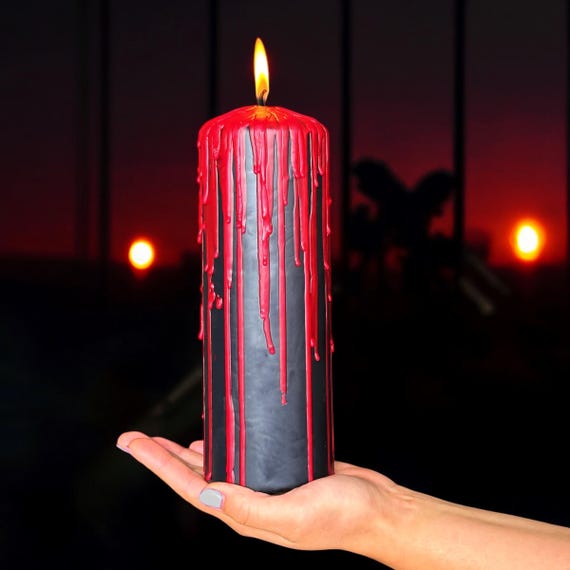 KunSwenn Candele Coniche Nere Senza Fiamma Per Halloween (4 Pezzi, 22,5 Cm) Con Timer Remoto E Fiamma Tremolante 3D In Cera Rossa - 2
