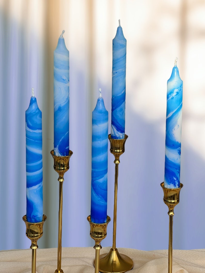 Set of 3 candles,marble candles,taper candles,dinner candles,blue and white home decor,wedding candles,tall taper candles,tapered candles image 6