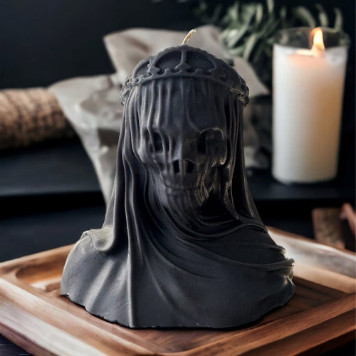 Large Black Scented Skeleton Veiled Candle,gothic Candle Gift