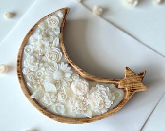 3D Large three wick scented candle,birthday gift for her,thank you gift for women,floral candle gift,wooden boat Moon shaped candle,Easter