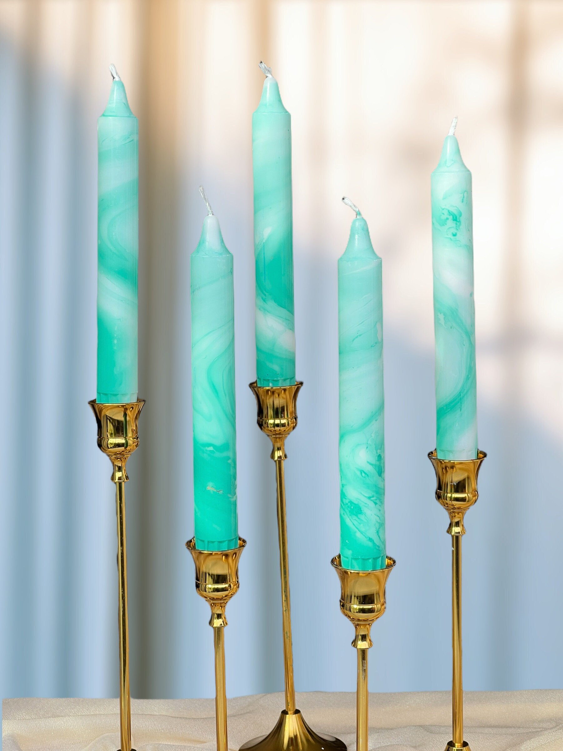 Marble Aqua Taper Candles