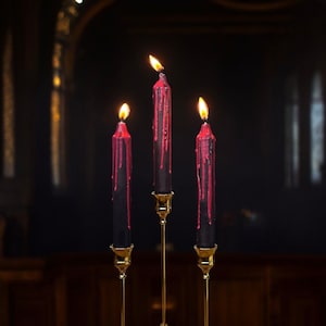 Gothic Black LED Window Candle - 10.6" Flameless Dripping Wax Taper With Timer For Halloween