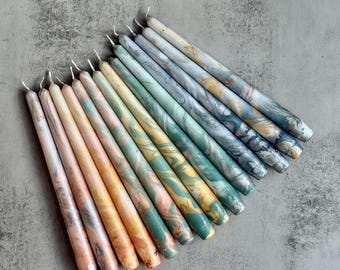 Gold Silver Marble Taper Candles: Elegant Dinner Candle Set