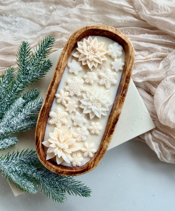 3 wick Large Christmas Dough Bowl Candle,Scented Snowflake Soy Candle,Festive Decor Gift for Her,Winter Table Decor,Holiday gift for women
