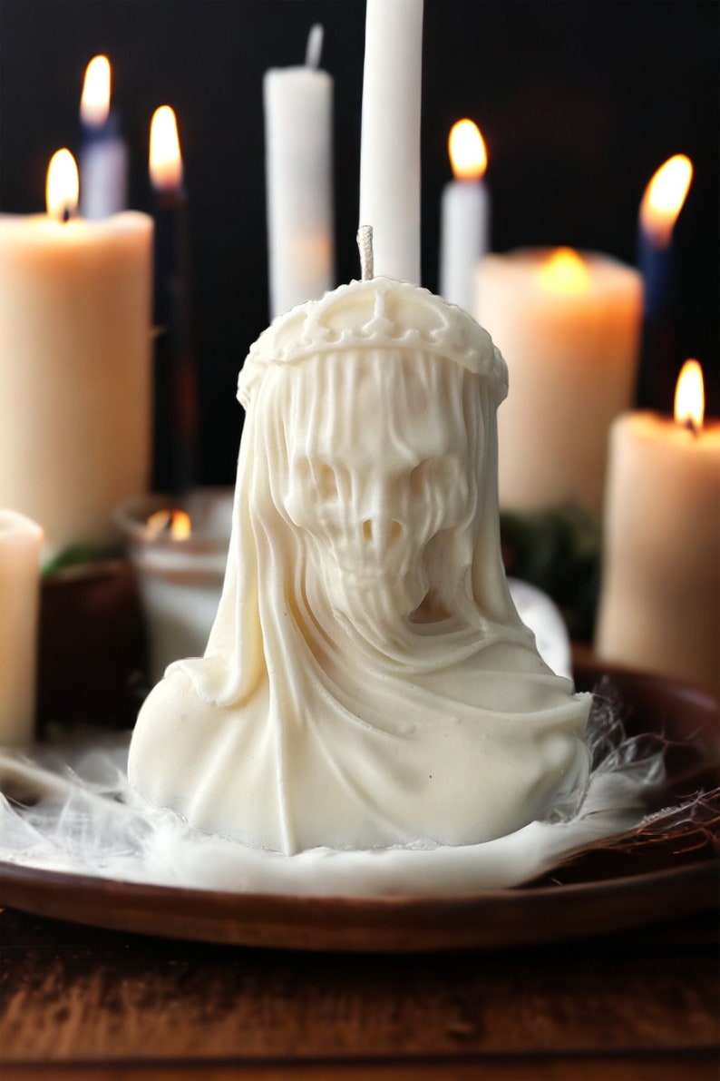 Large Black scented skeleton veiled candle,gothic candle gift,Halloween candle,skull pillar candle,human skull candle,Gothic Christmas gift