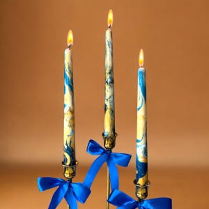 Gold Royal Blue marble candles,tall taper candle set,dinner candles,gold dark blue home decor,wedding candle,Christmas pillar candle gift