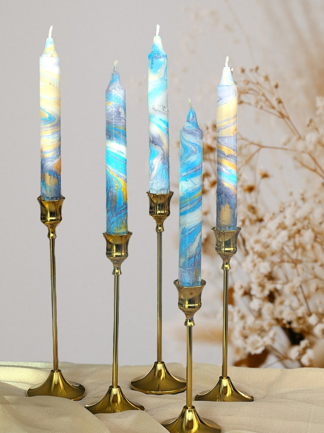 Marble Taper Candles,tall Dinner Candle Set,blue Purple Candles,wedding
