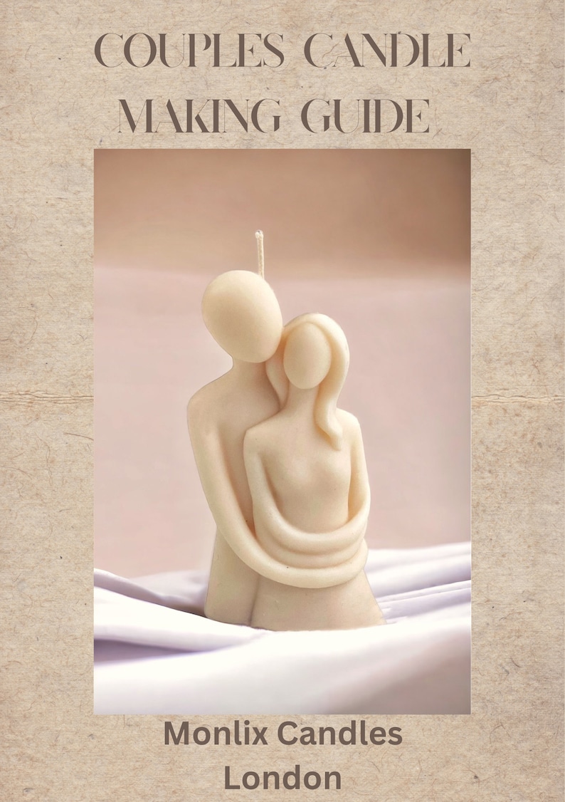 May include: A white couple's candle, sculpted in an embrace, sits on a white fabric surface. The candle is a romantic gift idea for couples.