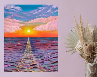 Seascape Sunset Clouds "Serenity" Canvas Print of Original Art