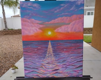 Paisaje marino Nubes de puesta de sol "Serenidad" Pintura acrílica original