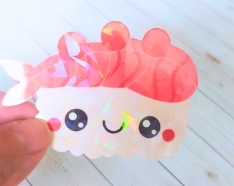 Adorable Shrimp Sashimi Vinyl Waterproof Holographic Sticker