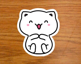 Kawaii kattunge-klistermärke | Högblank, vattentät, vegansk
