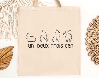 Un deux trois cat tote bag | Eco friendly Canvas reusable shopping Bag