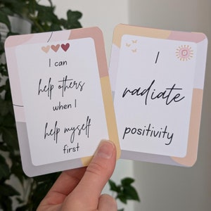 12 tarjetas de afirmaciones diarias positivas / tarjetas de autocuidado bohemio / tarjetas de salud mental y bienestar / imagen corporal / ansiedad / depresión