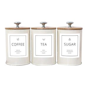 Set of 3 Coffee Tea & Sugar Labels for Canisters and Jars | matte white eco-friendly | Waterproof, Minimalist Labels | Home Organisation