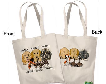 Personalised pet portrait tote bags double-sided | Eco friendly Canvas custom dog cat shopping Bag | front and back print