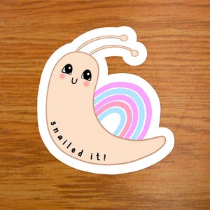Cute kawaii Snailed it sticker | premium high gloss eco-friendly vinyl snail with a rainbow sticker