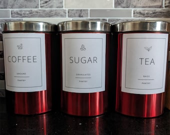Minimalist Coffee Tea Sugar Labels | Waterproof Pantry Canister Stickers