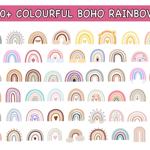 Descarga instantánea de más de 100 diseños de arcoíris bohemios / arcoíris lindos para scrapbooking, diario, blocs de notas, pegatinas para imprimir en casa