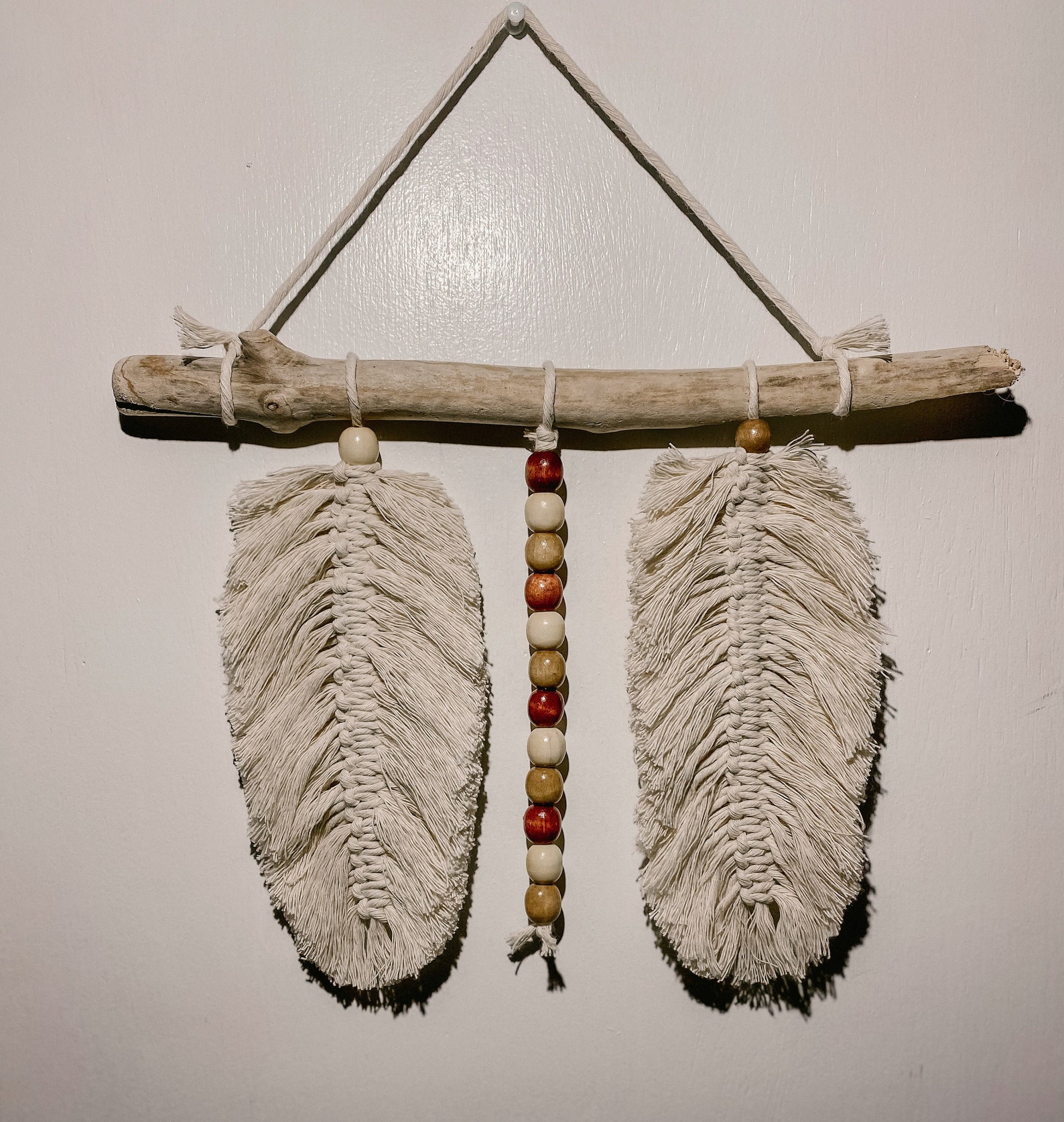 Macrame Cotton Feathers with Wooden Beads on Driftwood Etsy