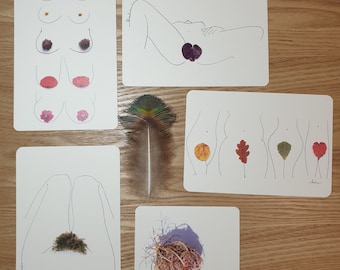 Set of 5 "FACE A FACE" postcards - plant print bodypositive