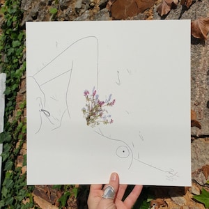 Reproduction Square 30x30 illustration &quot;armpit bouquet&quot; - plant print - limited edition