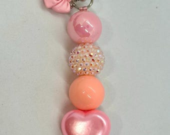 Pretty Pink Bead Purse Charm Chunky Heart Sparkle Keyring