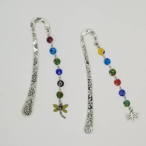 Metal Bookmark Bead Dragonfly Charm Dangle Hook Style Bookmark Crystal Glass Beads