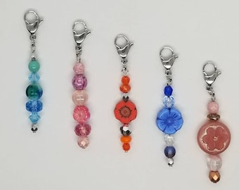 Czech Glass and Crystal Zipper Charms Boho Purse Planner Journal Dangle Bag Charm