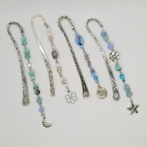 Metal Bookmark Sea Shells Moon Stars Charm Dangle Hook Style Bookmark Crystal Glass Beads