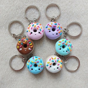 Cute Pastel Donut Keychain, Kawaii Donut Keyring, Donut With Rainbow Colorful Sprinkles Charm, Sprinkled Doughnut, Chocolate Donut