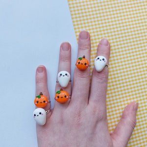 Cute Pumpkin Ring, Kawaii Pumpkin Ring, Cute Ghost Ring, Kawaii Ghost Ring, Halloween Clay Ring, Halloween Accessories, Halloween Jewelry