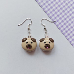 Cute Pug Dangle Earrings, Dog Earrings, Doggy Earrings, Pug Jewelry, Pug Jewellery, Pug Accessories, Pug Gift