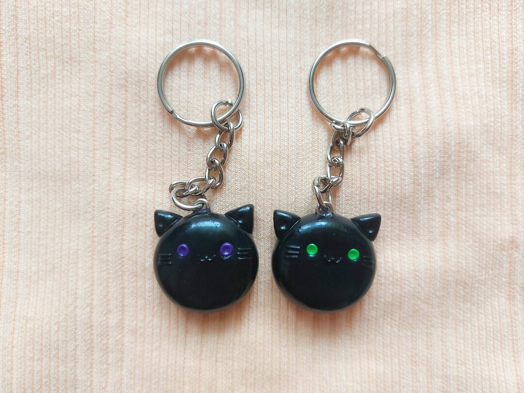 Cute Black Cat Keychain, Black Cat Keyring, Black Cat Charm
