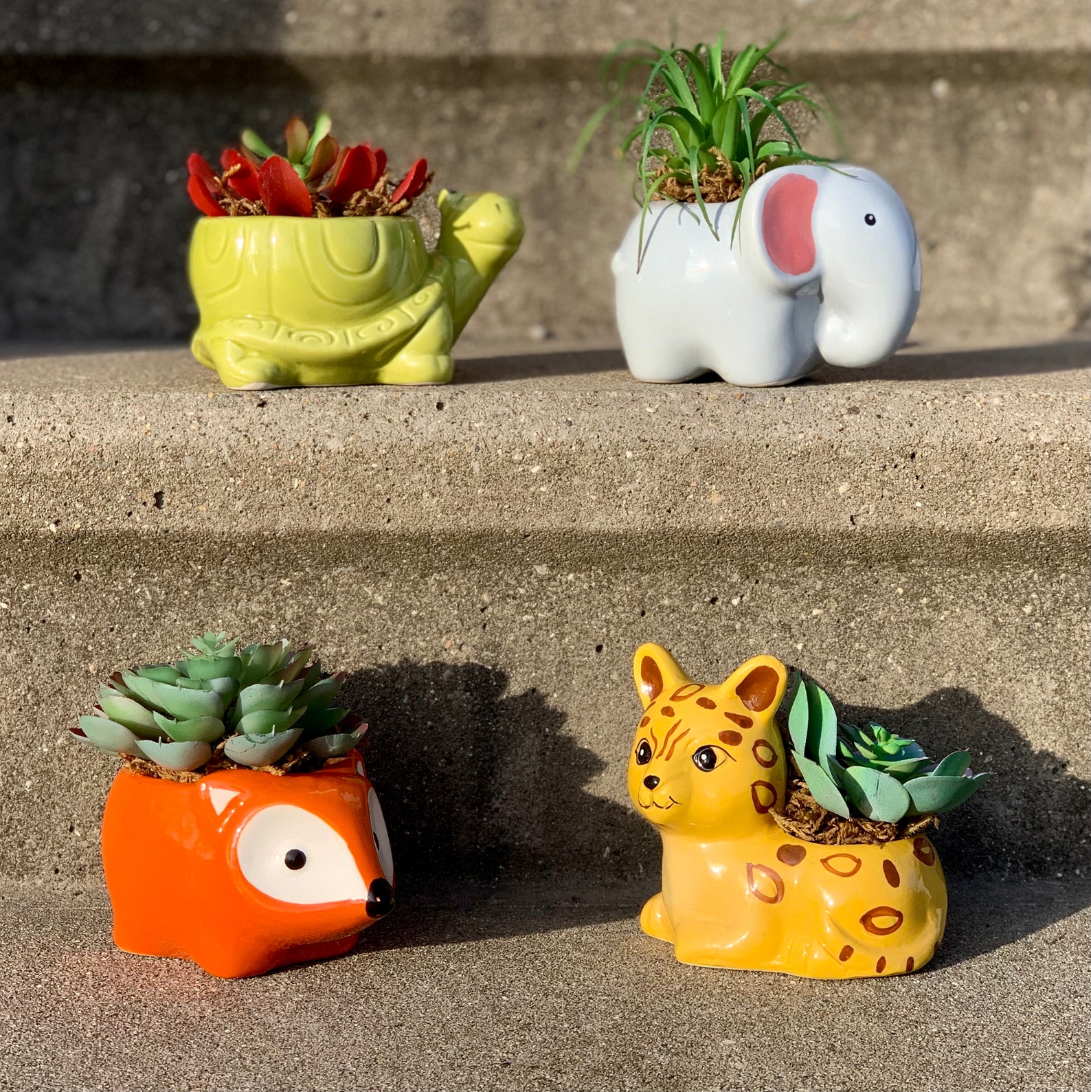 Ceramic animal planter with plastic succulent. Spring Decor Etsy