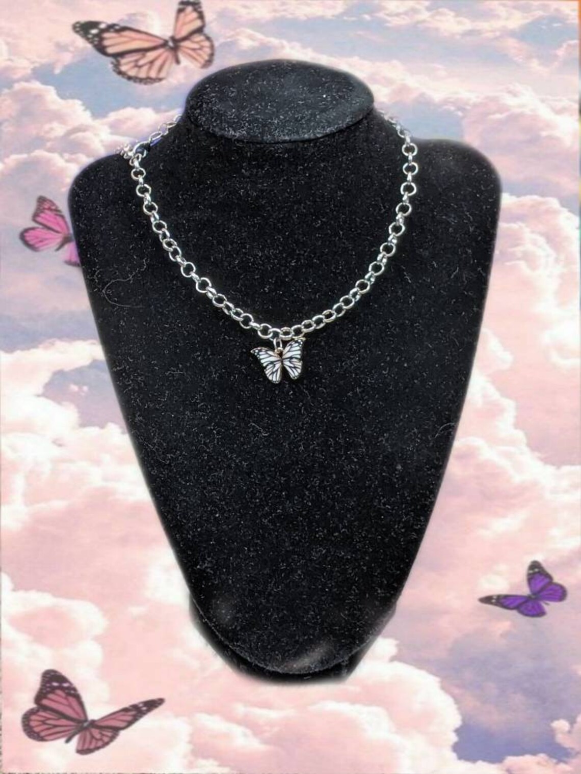 White butterfly chain necklace Etsy